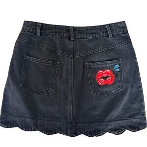 Sage & Suede x Pie Bros Hand-Painted Black Denim Skirt Small One of One